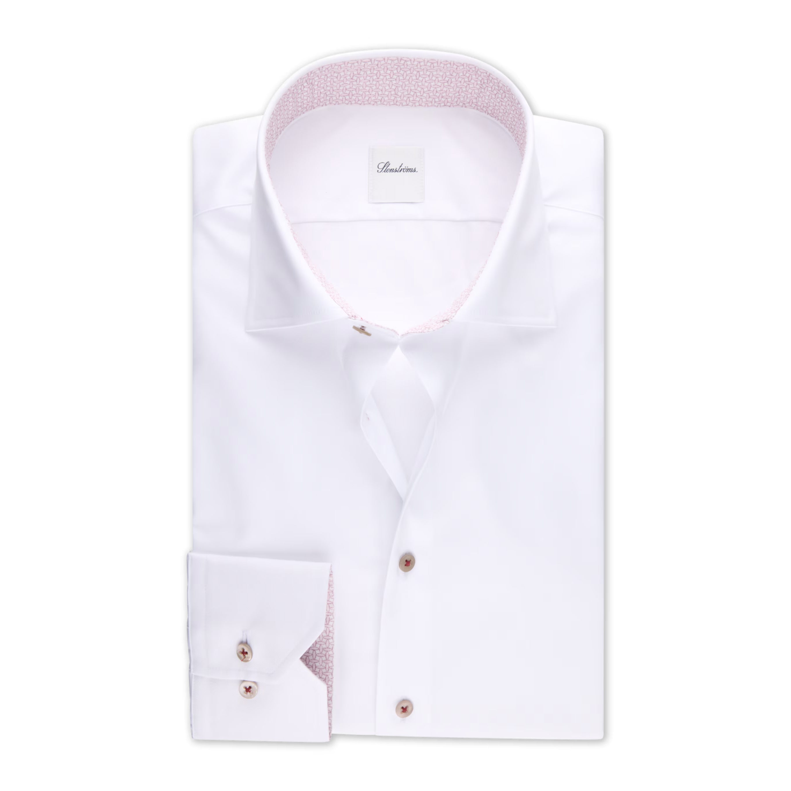 White Twill Slimline Dress Shirt with Pink Contrast Details - Stenströms