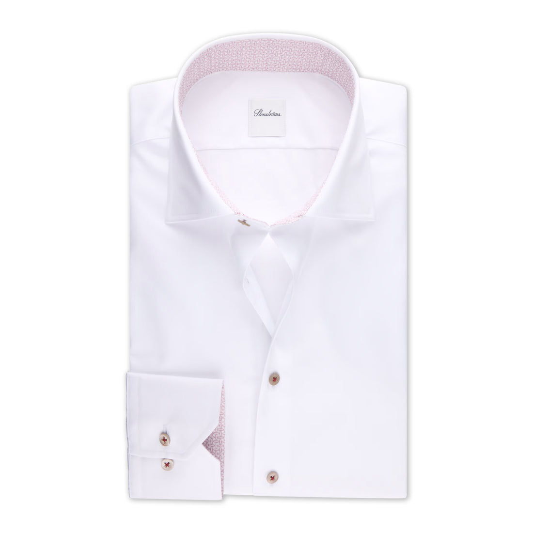 White Twill Slimline Dress Shirt with Pink Contrast Details - Stenströms