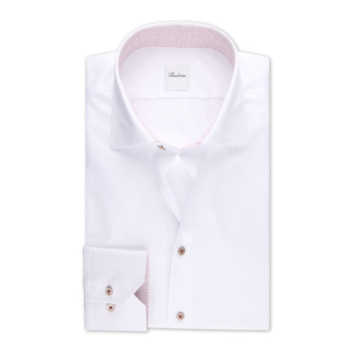 White Twill Slimline Dress Shirt with Pink Contrast Details - Stenströms