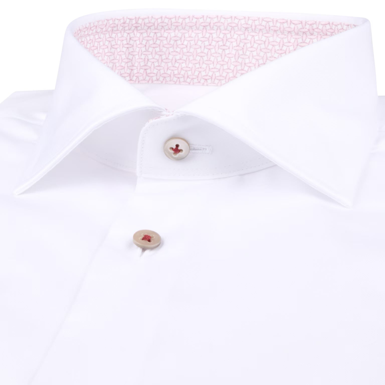 White Twill Slimline Dress Shirt with Pink Contrast Details - Stenströms