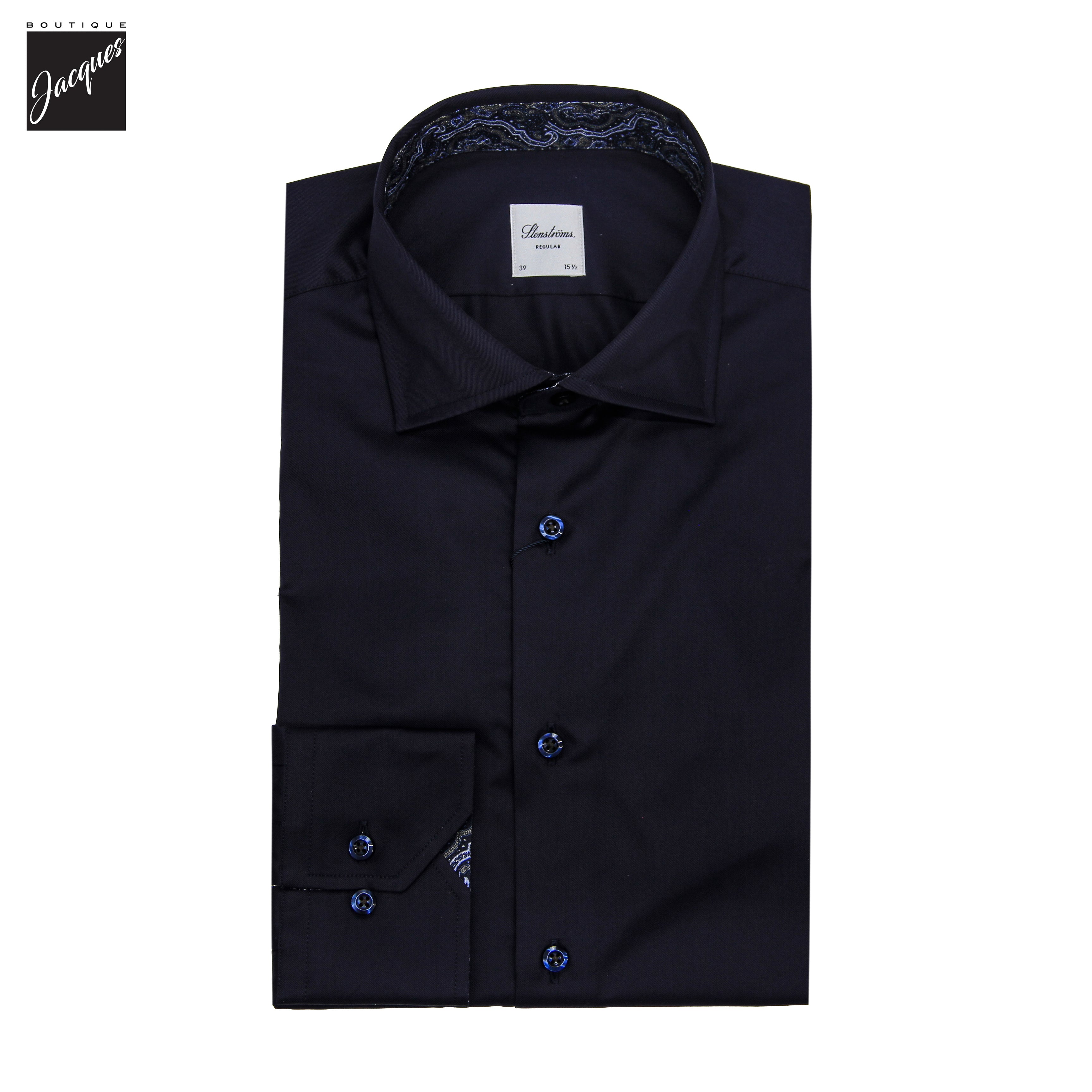 Chemise habillée en sergé bleu marine coupe classique avec contraste - Stenströms