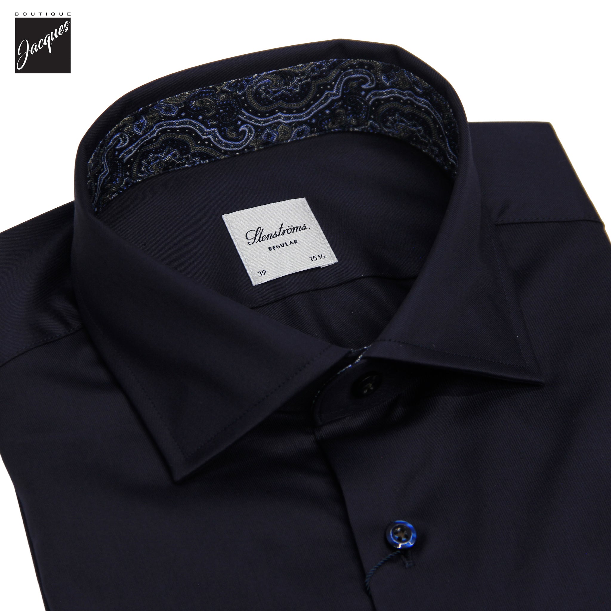 Chemise habillée en sergé bleu marine coupe classique avec contraste - Stenströms