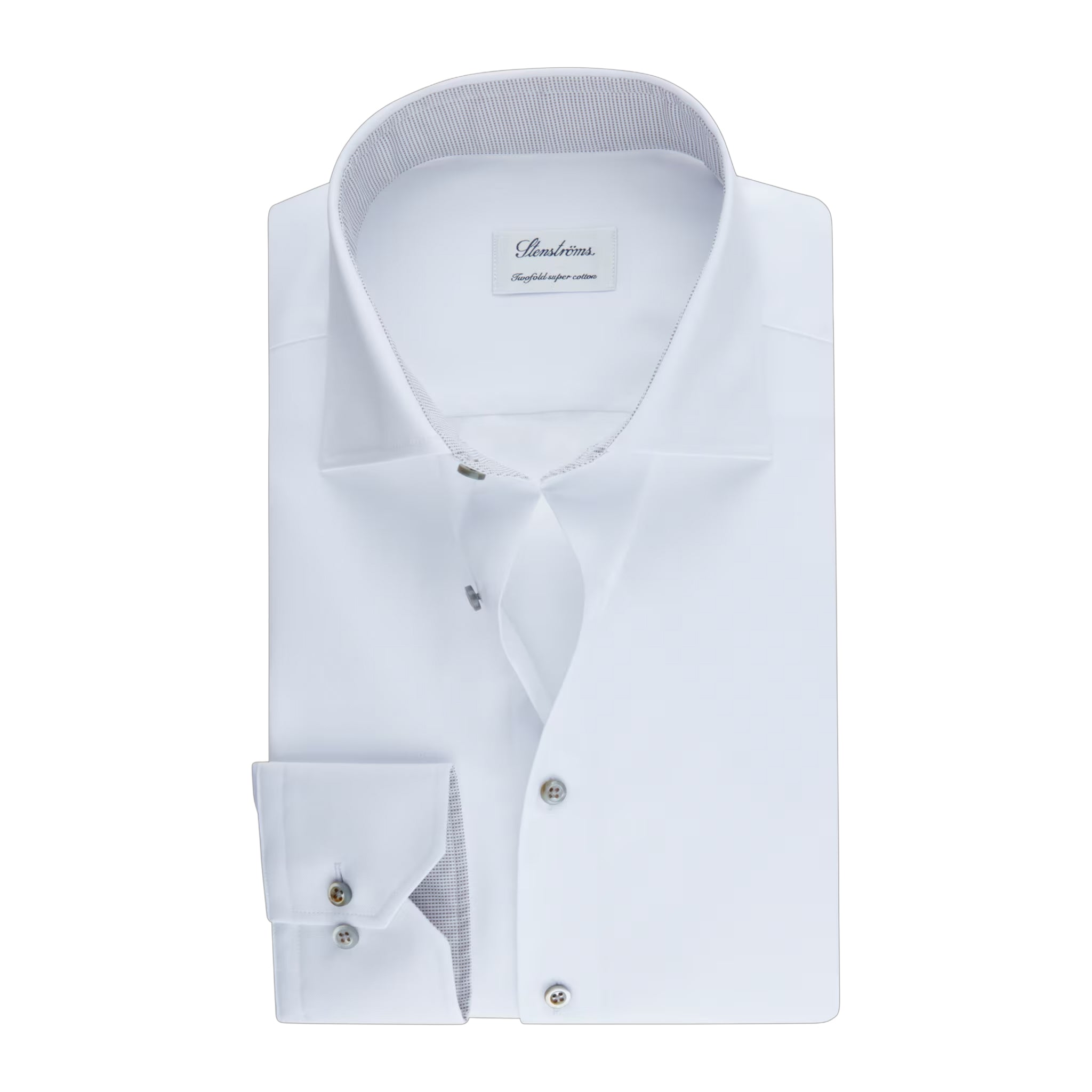 White Twill Fitted Body Shirt with Gray Contrast Details - Stenströms - Boutique Jacques International