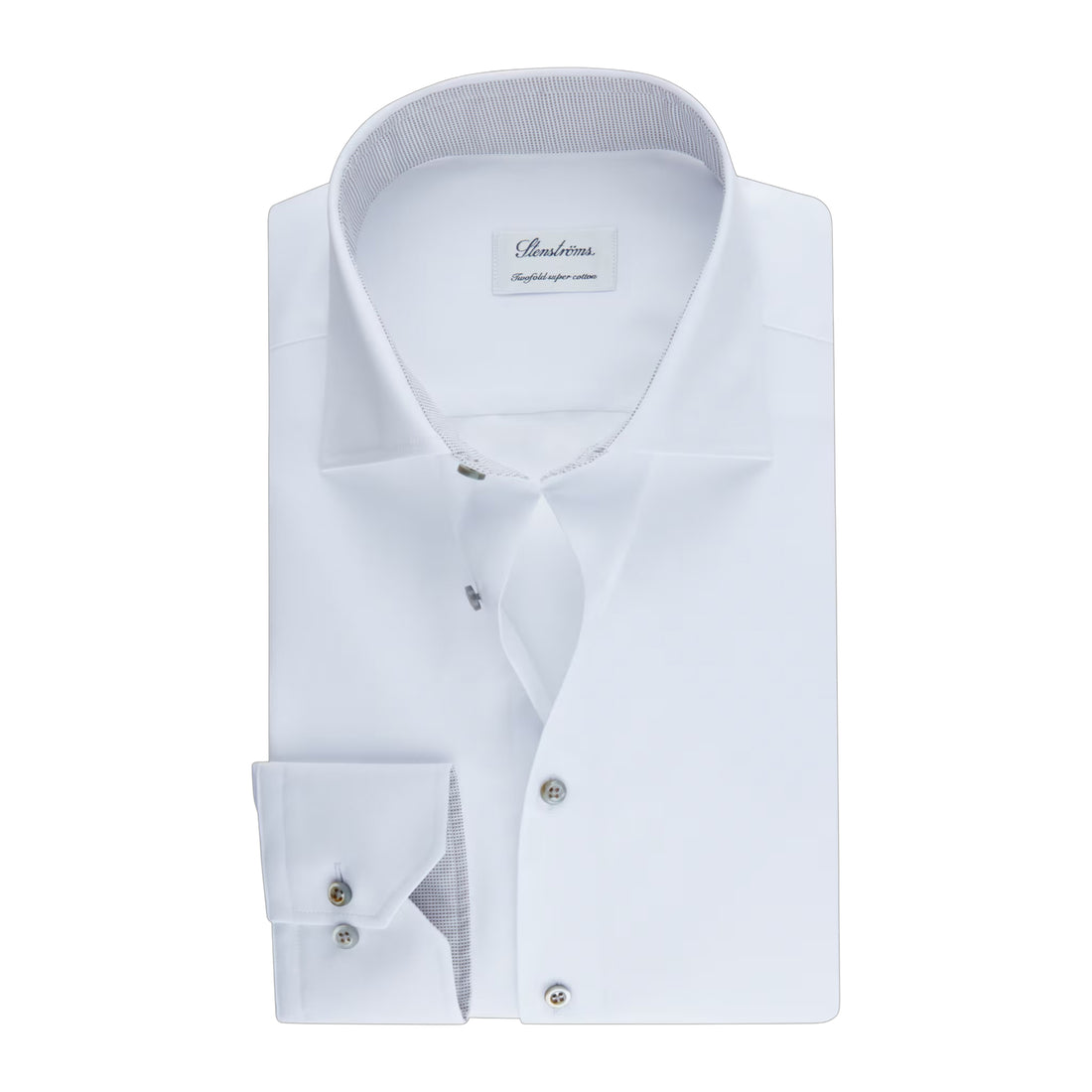 White Twill Fitted Body Shirt with Gray Contrast Details - Stenströms - Boutique Jacques International