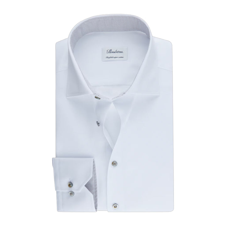 White Twill Fitted Body Shirt with Gray Contrast Details - Stenströms - Boutique Jacques International