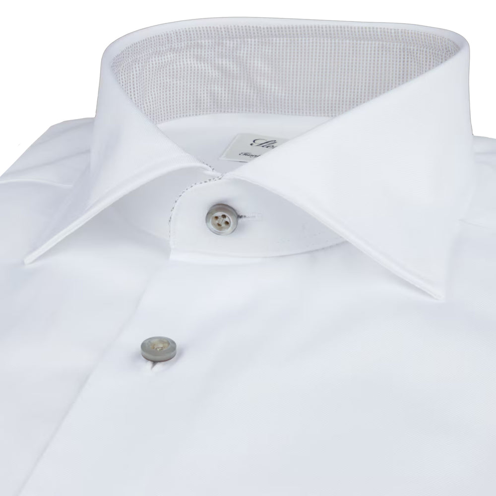 White Twill Fitted Body Shirt with Gray Contrast Details - Stenströms - Boutique Jacques International