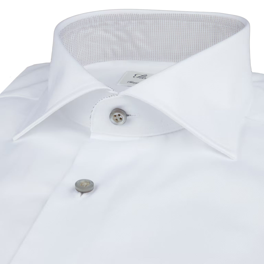 White Twill Fitted Body Shirt with Gray Contrast Details - Stenströms - Boutique Jacques International