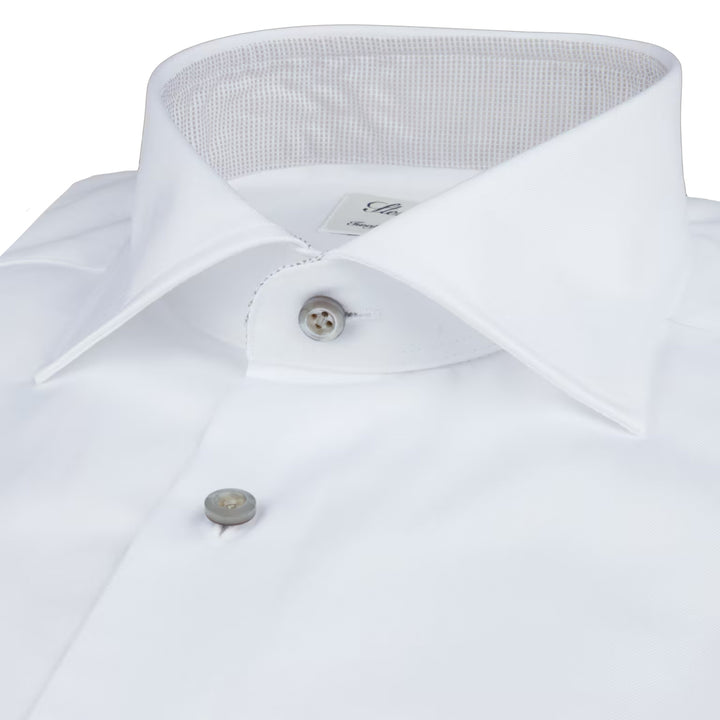 White Twill Fitted Body Shirt with Gray Contrast Details - Stenströms - Boutique Jacques International