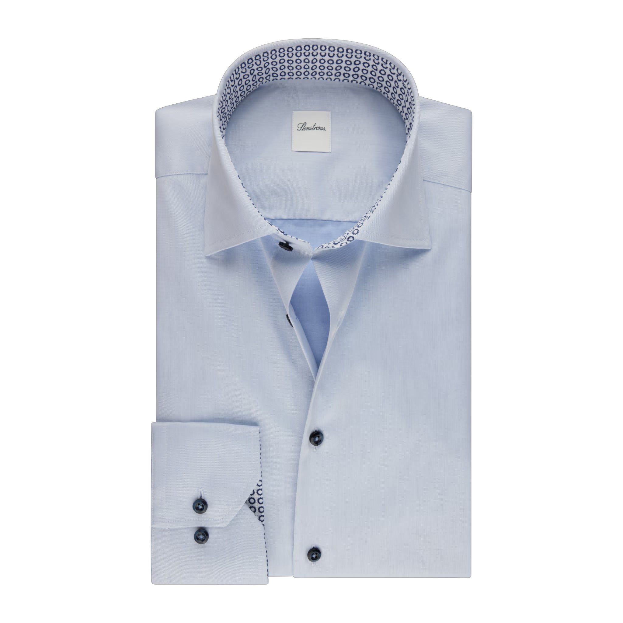 Light Blue Solid Twill Regular Fit Shirt w/ Contrast Trim - Stenströms