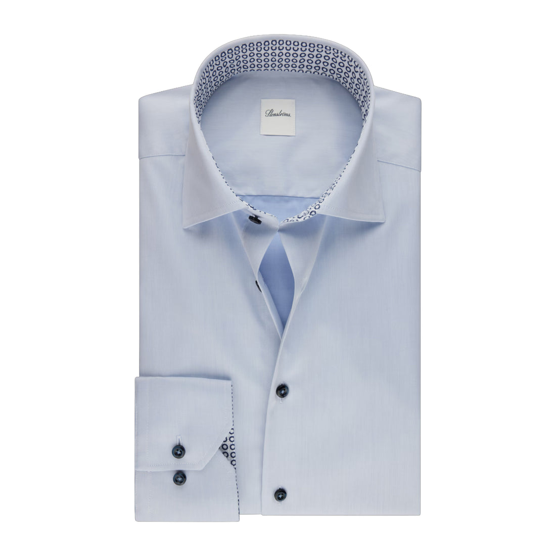 Light Blue Solid Twill Regular Fit Shirt w/ Contrast Trim - Stenströms