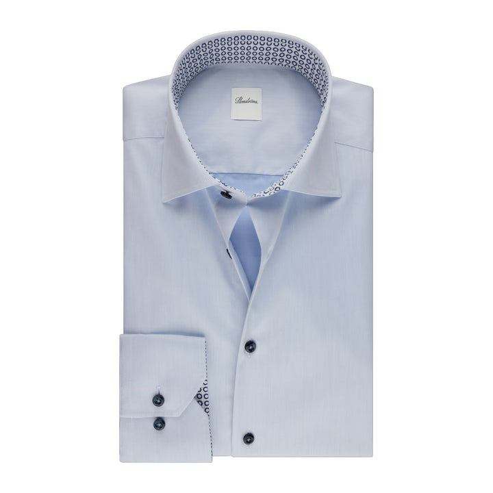 Light Blue Solid Twill Regular Fit Shirt w/ Contrast Trim - Stenströms - Boutique Jacques International