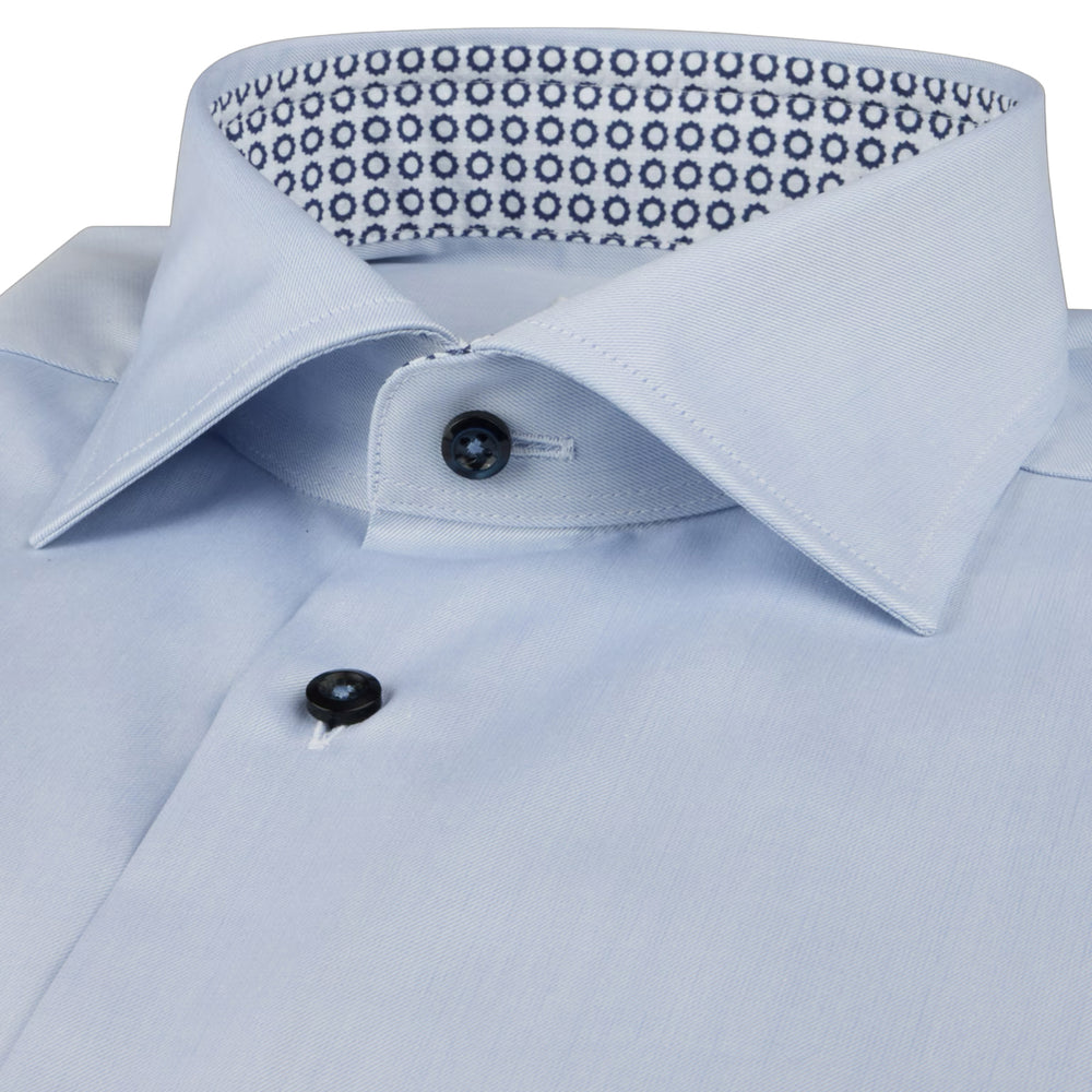 Light Blue Solid Twill Regular Fit Shirt w/ Contrast Trim - Stenströms - Boutique Jacques International