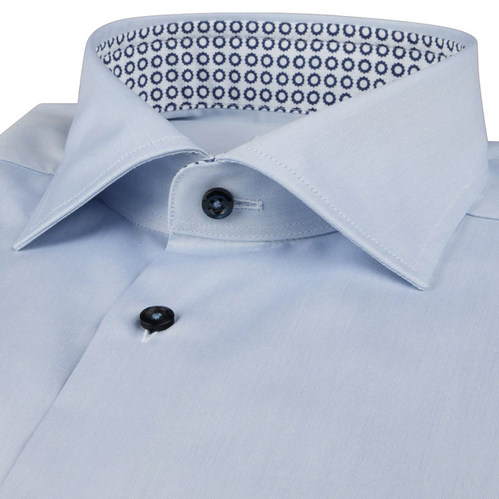 Light Blue Solid Twill Regular Fit Shirt w/ Contrast Trim - Stenströms - Boutique Jacques International