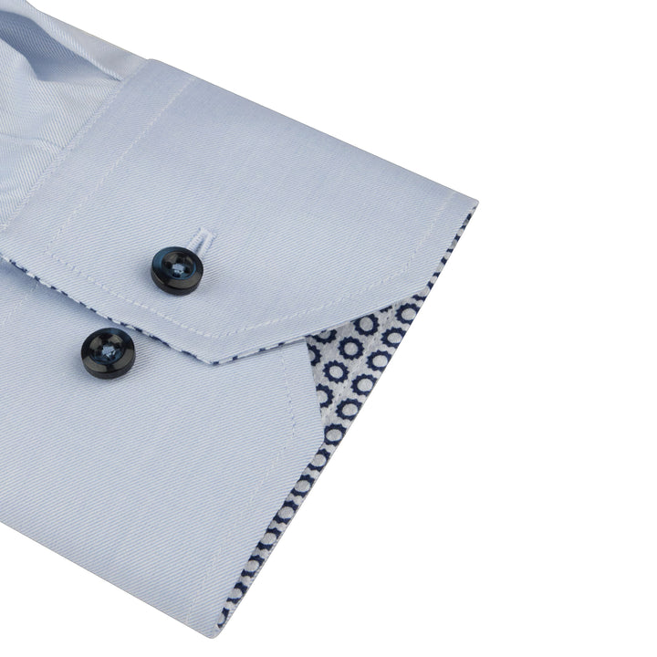 Light Blue Solid Twill Regular Fit Shirt w/ Contrast Trim - Stenströms - Boutique Jacques International