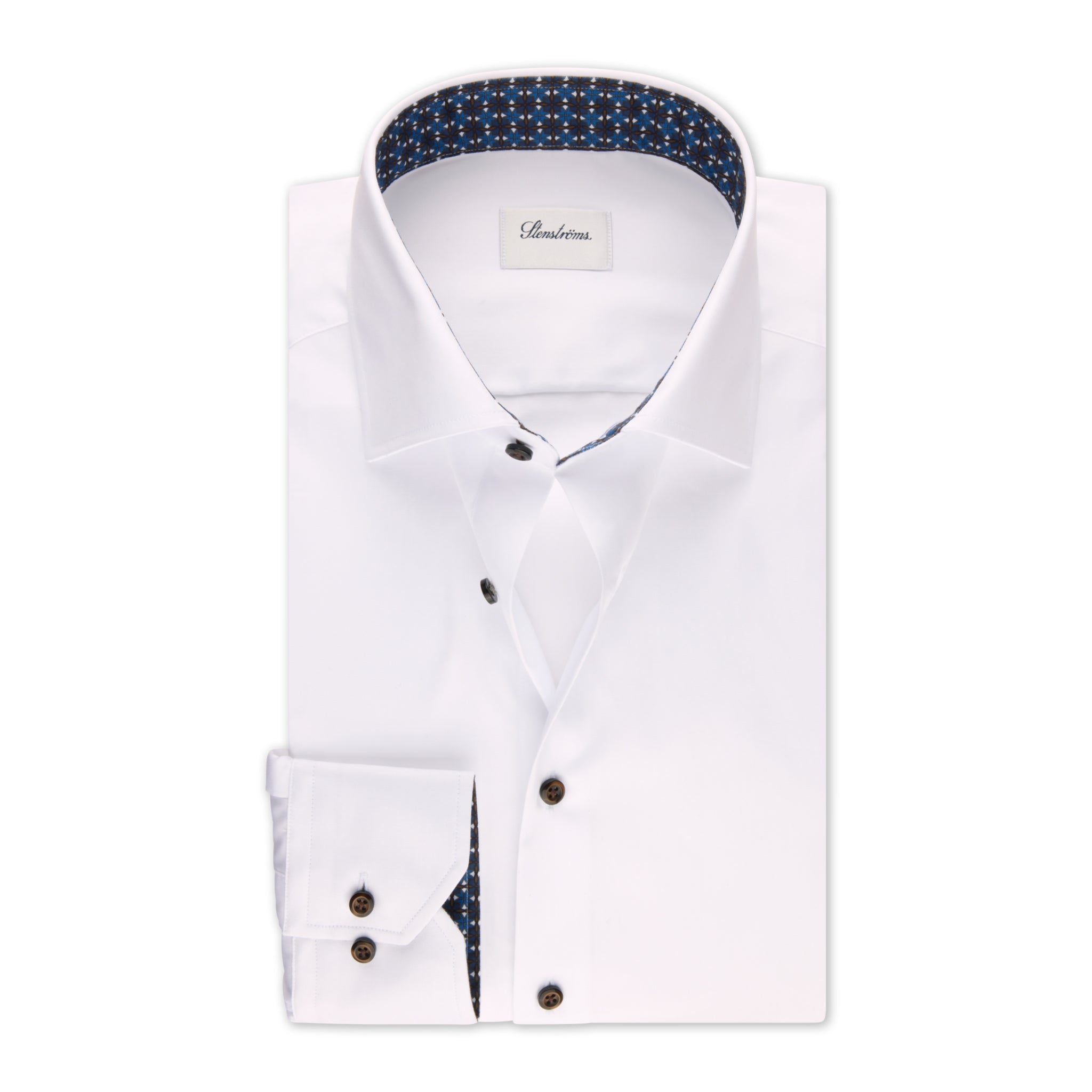 White Twill Fitted Body Shirt w/ Contrast - Stenströms