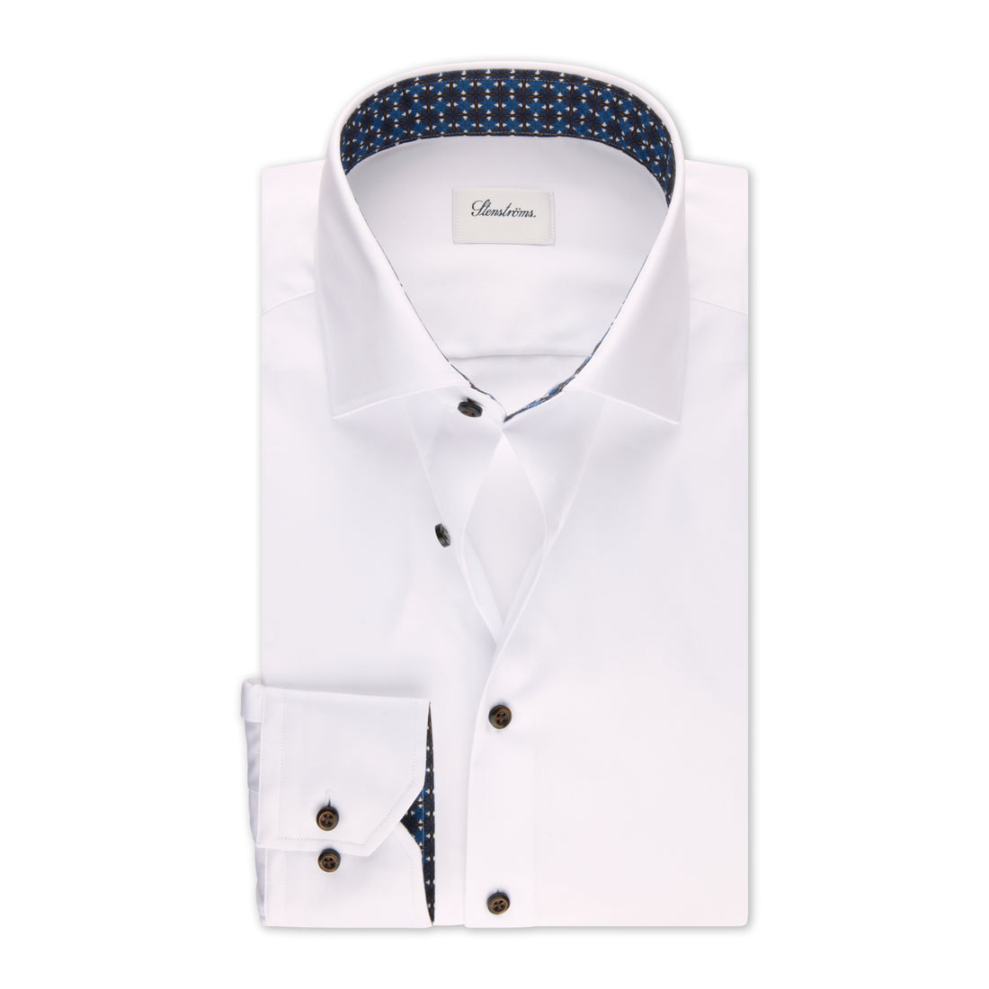 White Twill Fitted Body Shirt w/ Contrast - Stenströms