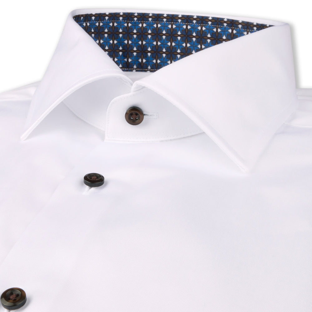 White Twill Fitted Body Shirt w/ Contrast - Stenströms