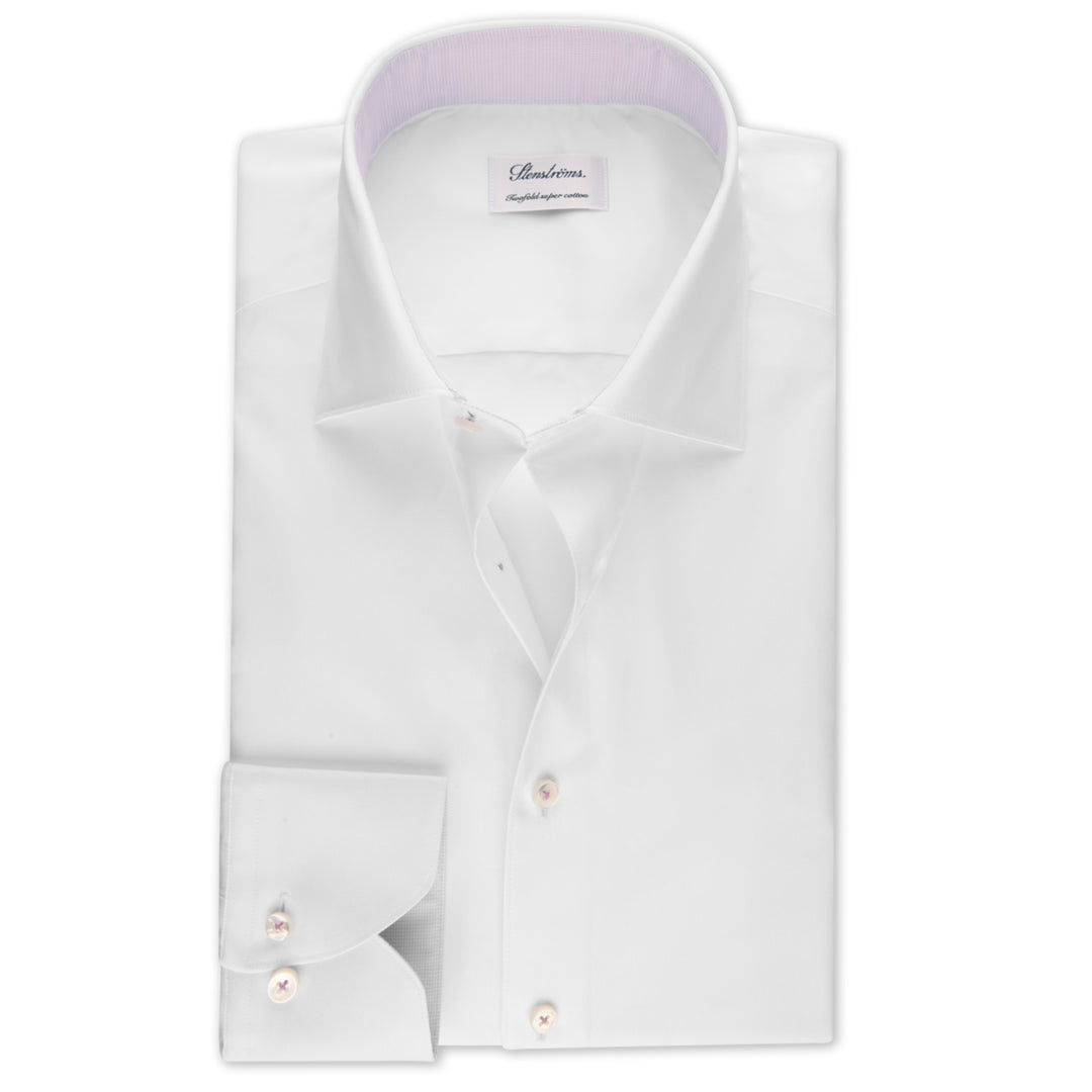 White Contrast Twill Fitted Body Shirt - Stenströms
