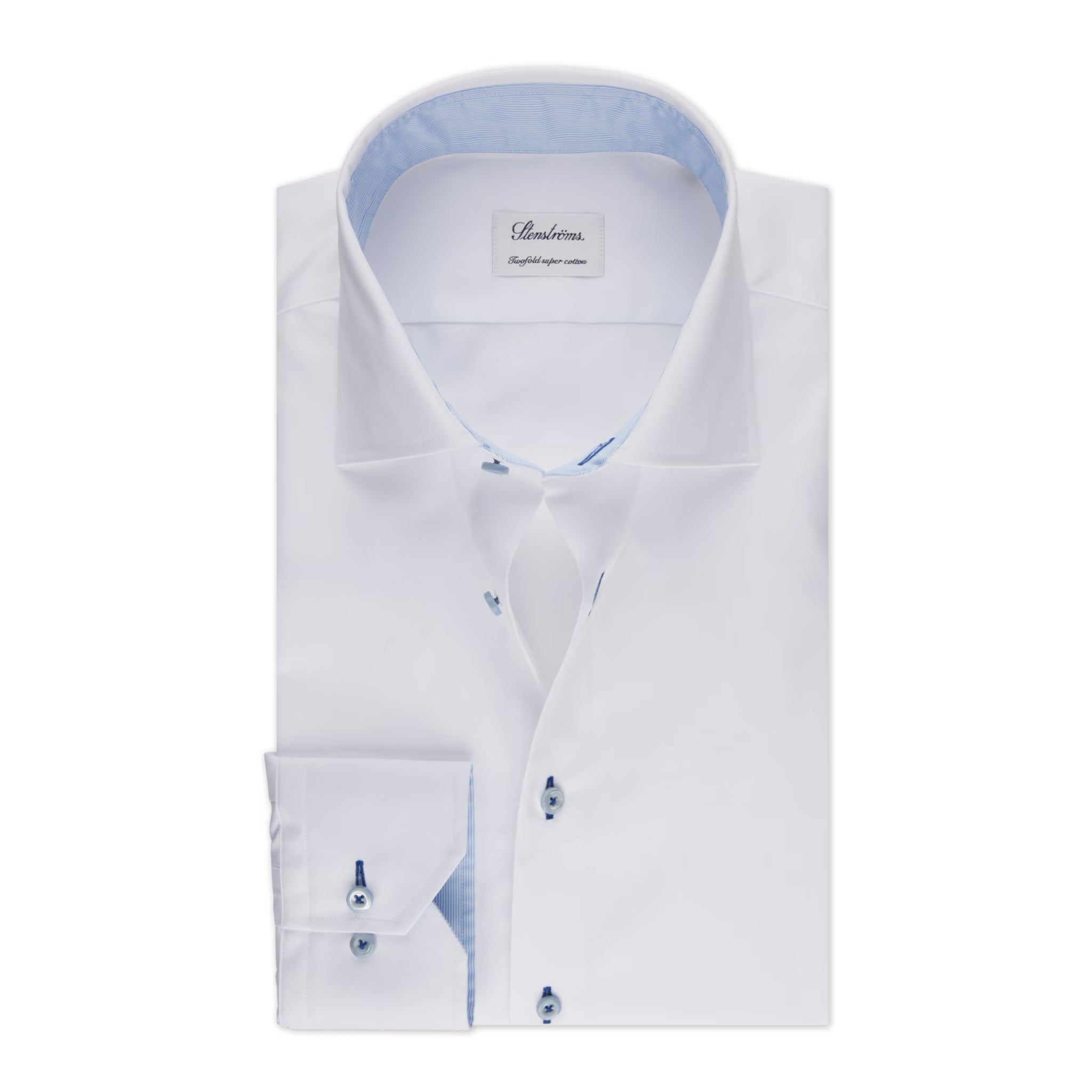 White Twill Fitted Body Shirt with Blue Contrast Details - Stenströms - Boutique Jacques International
