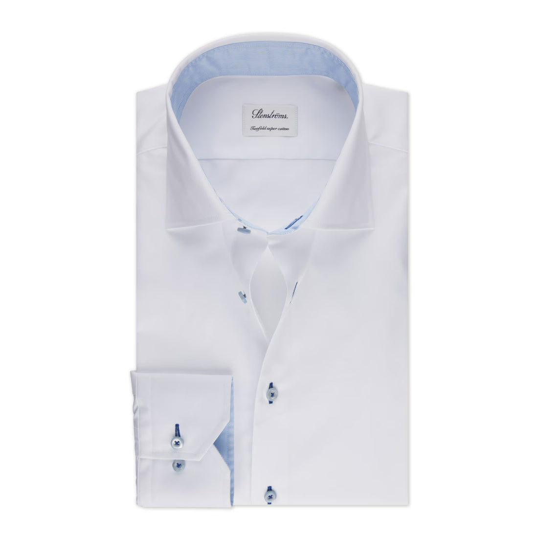 White Twill Fitted Body Shirt with Blue Contrast Details - Stenströms - Boutique Jacques International