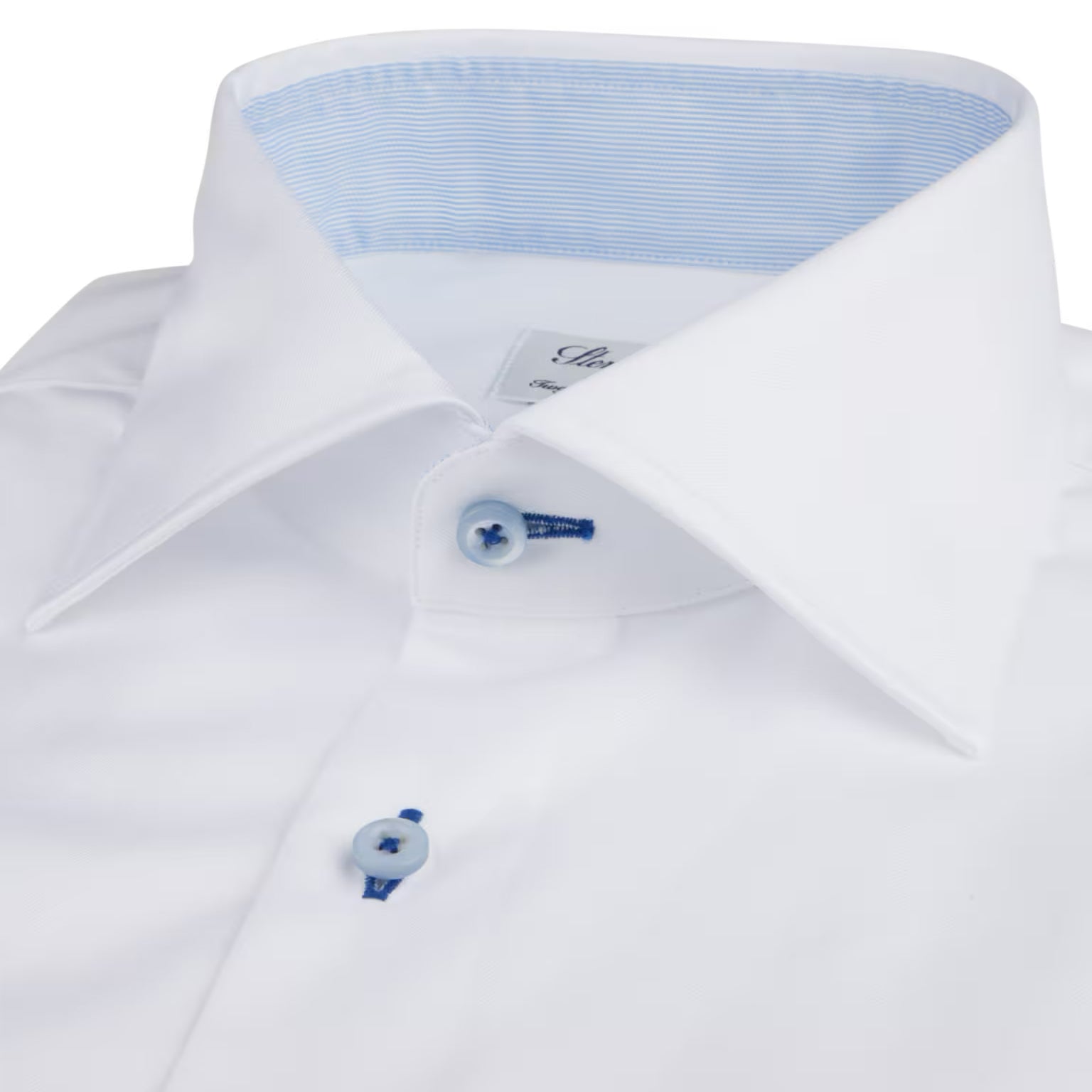 White Twill Fitted Body Shirt with Blue Contrast Details - Stenströms - Boutique Jacques International