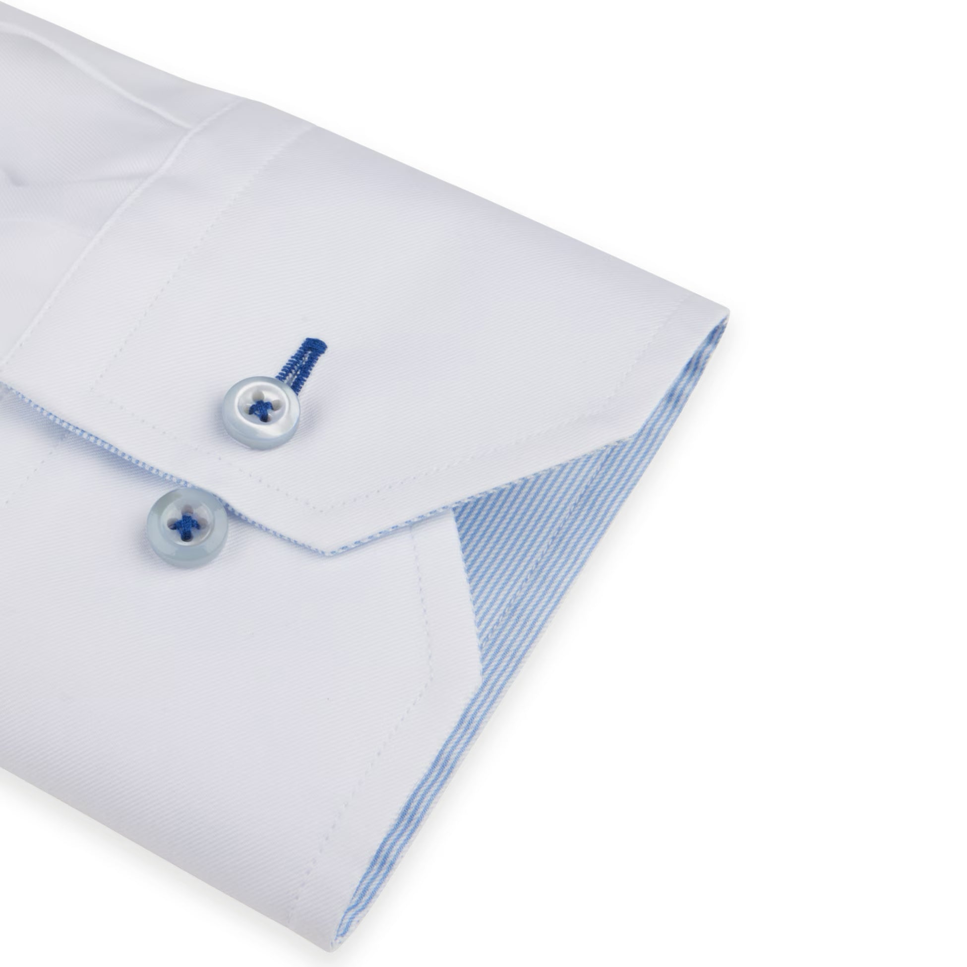 White Twill Fitted Body Shirt with Blue Contrast Details - Stenströms - Boutique Jacques International