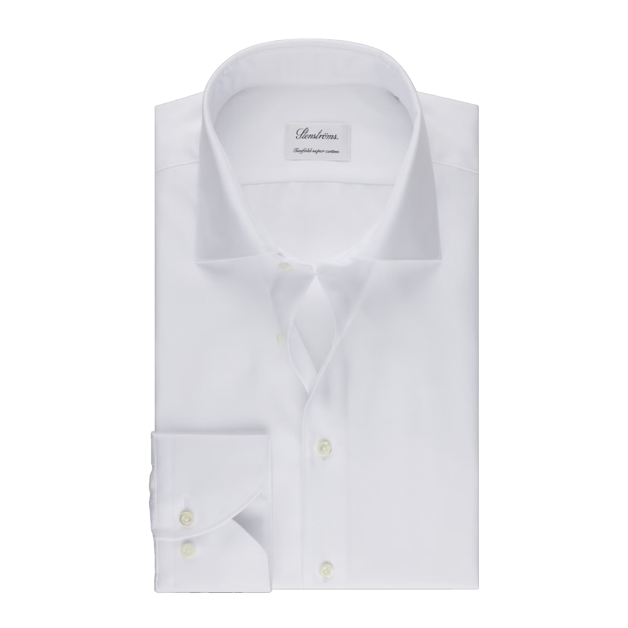 White Textured Twill Fitted Body Dress Shirt - Stenströms