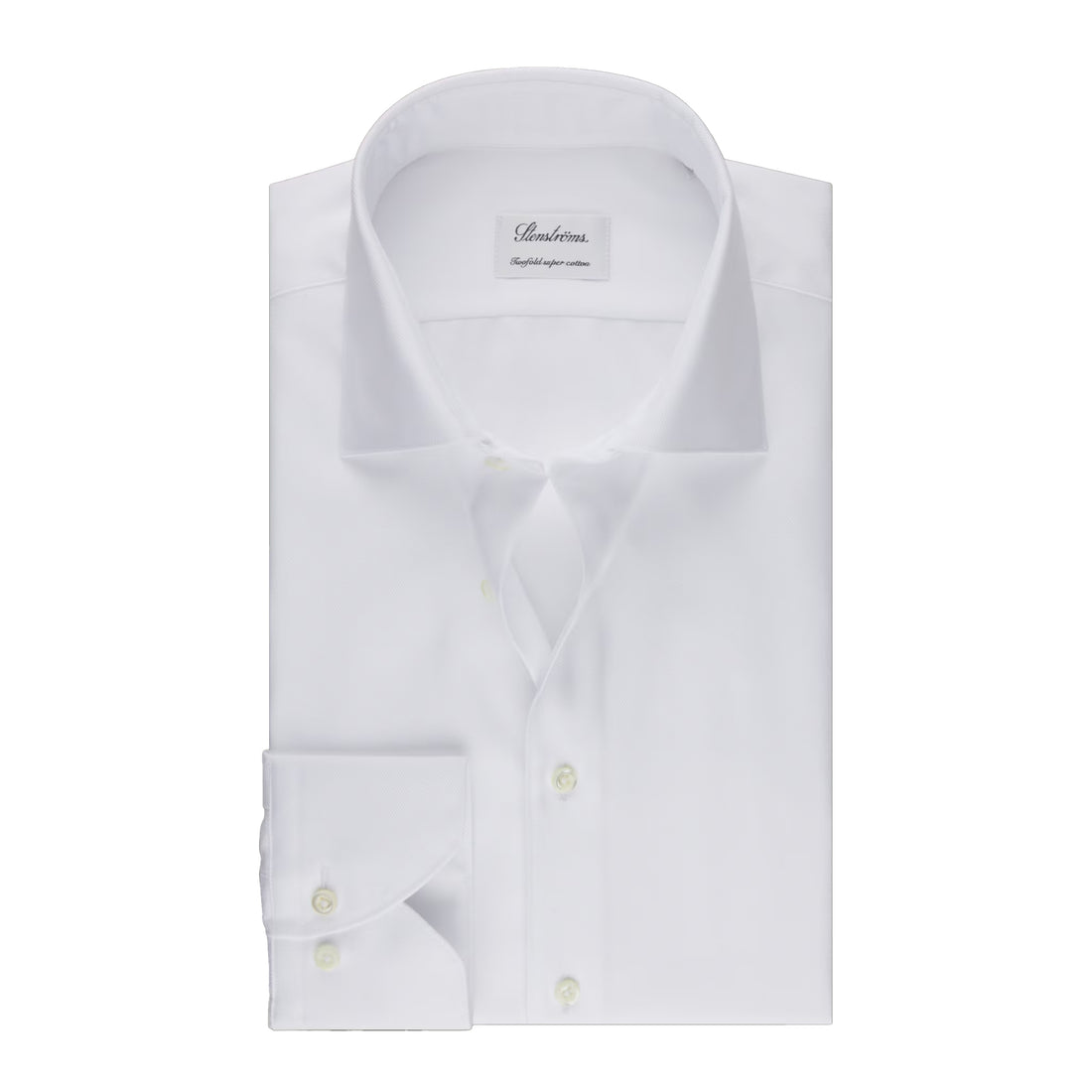 White Textured Twill Fitted Body Dress Shirt - Stenströms