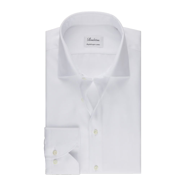 White Textured Twill Fitted Body Dress Shirt - Stenströms