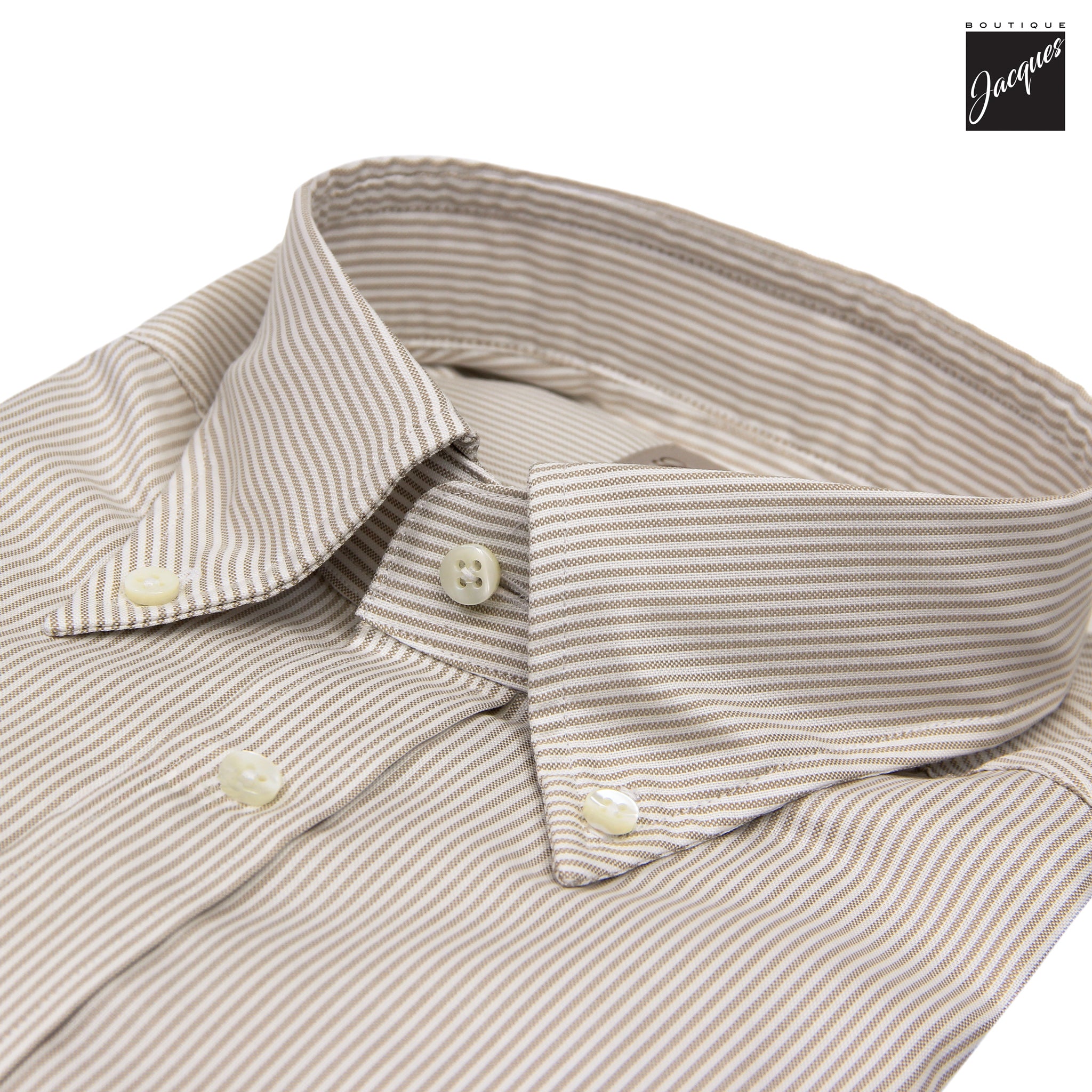 Light Beige Striped Cotton Oxford Slimline Casual Shirt - Stenströms