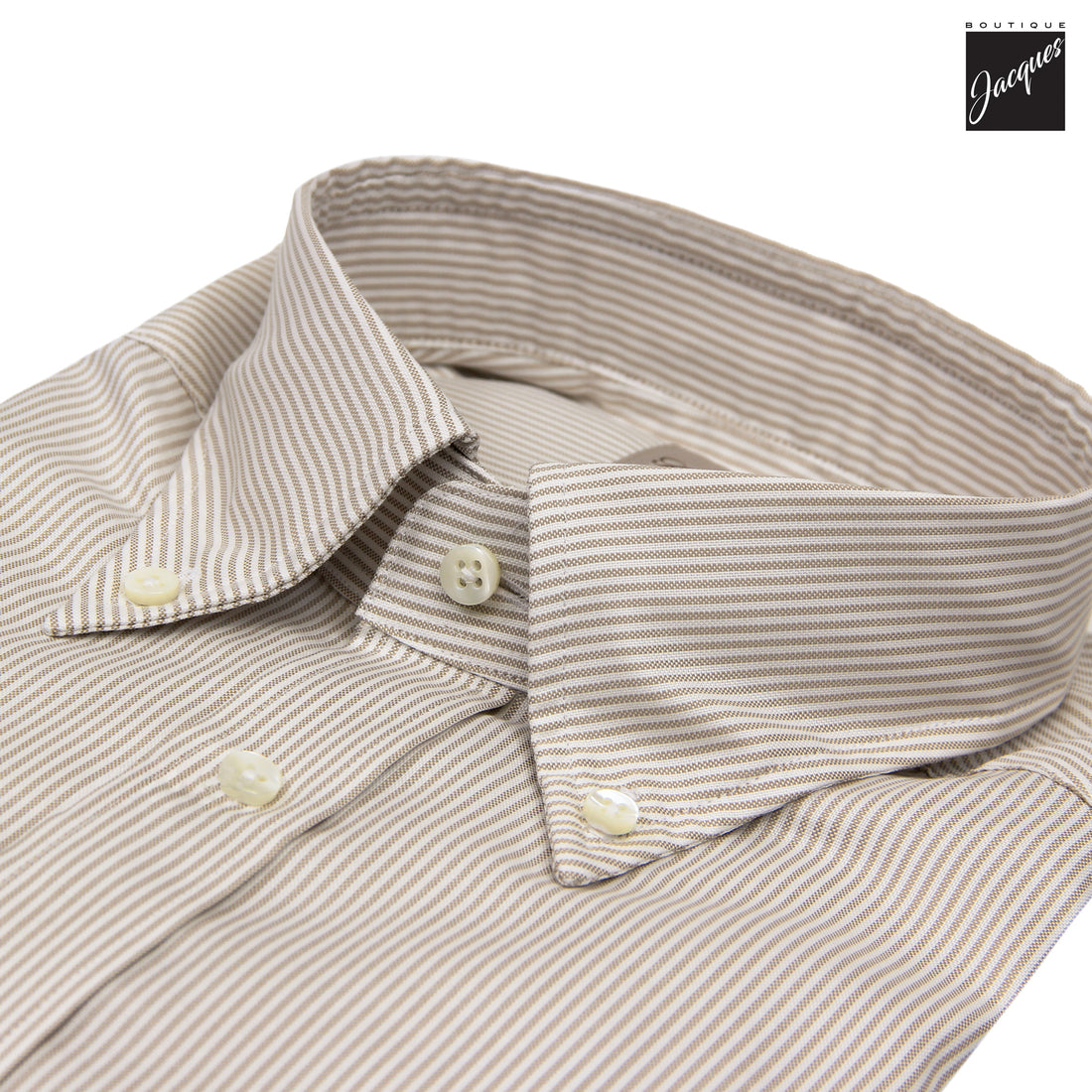Light Beige Striped Cotton Oxford Slimline Casual Shirt - Stenströms