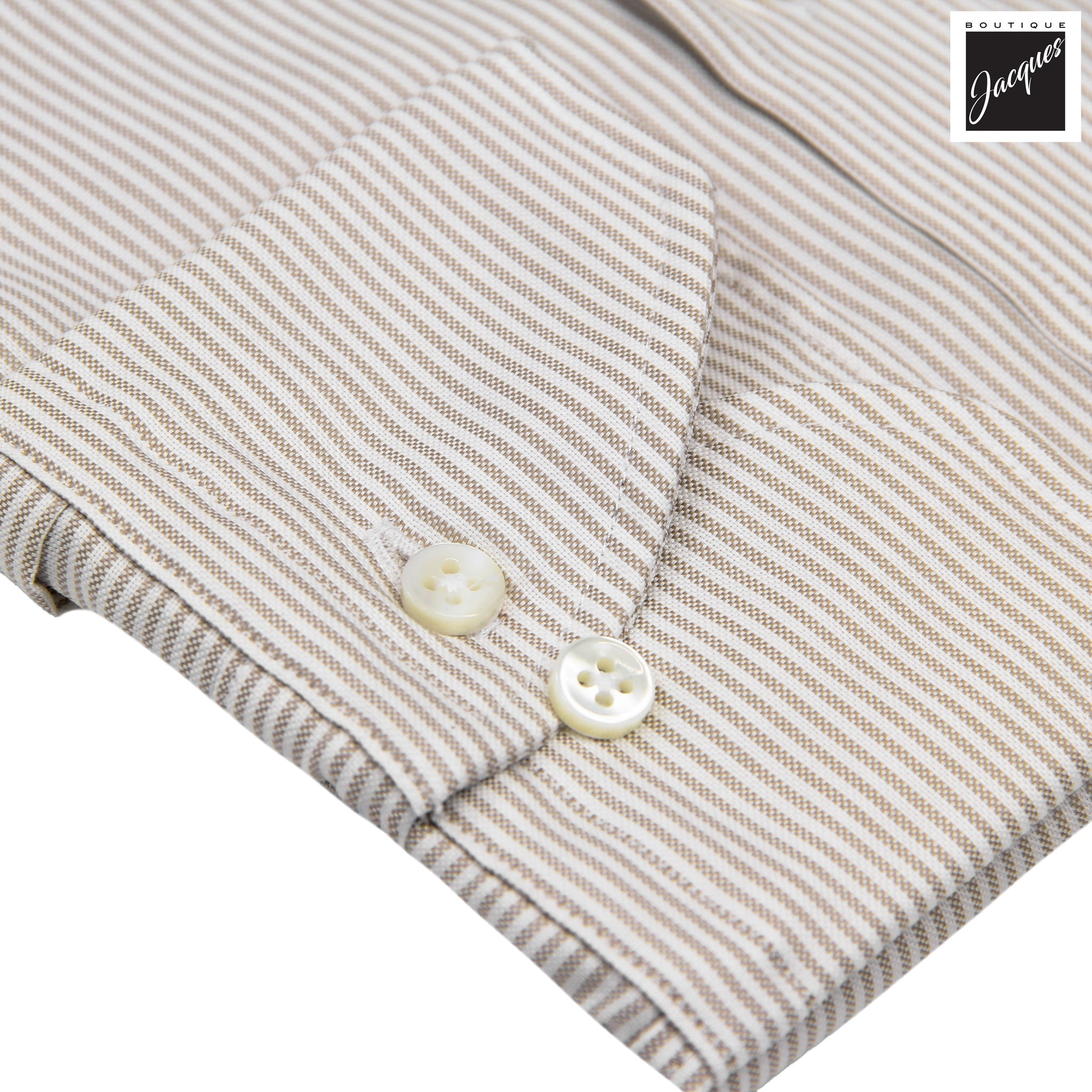 Light Beige Striped Cotton Oxford Slimline Casual Shirt - Stenströms