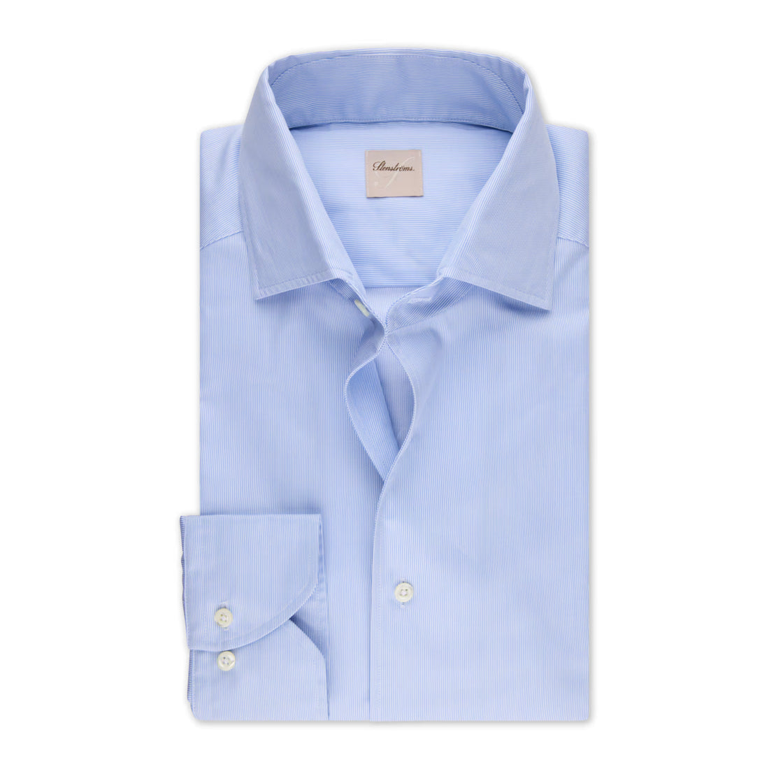 Light Blue Fine Striped Twill One-Piece Collar Slimline Casual Shirt - Stenströms
