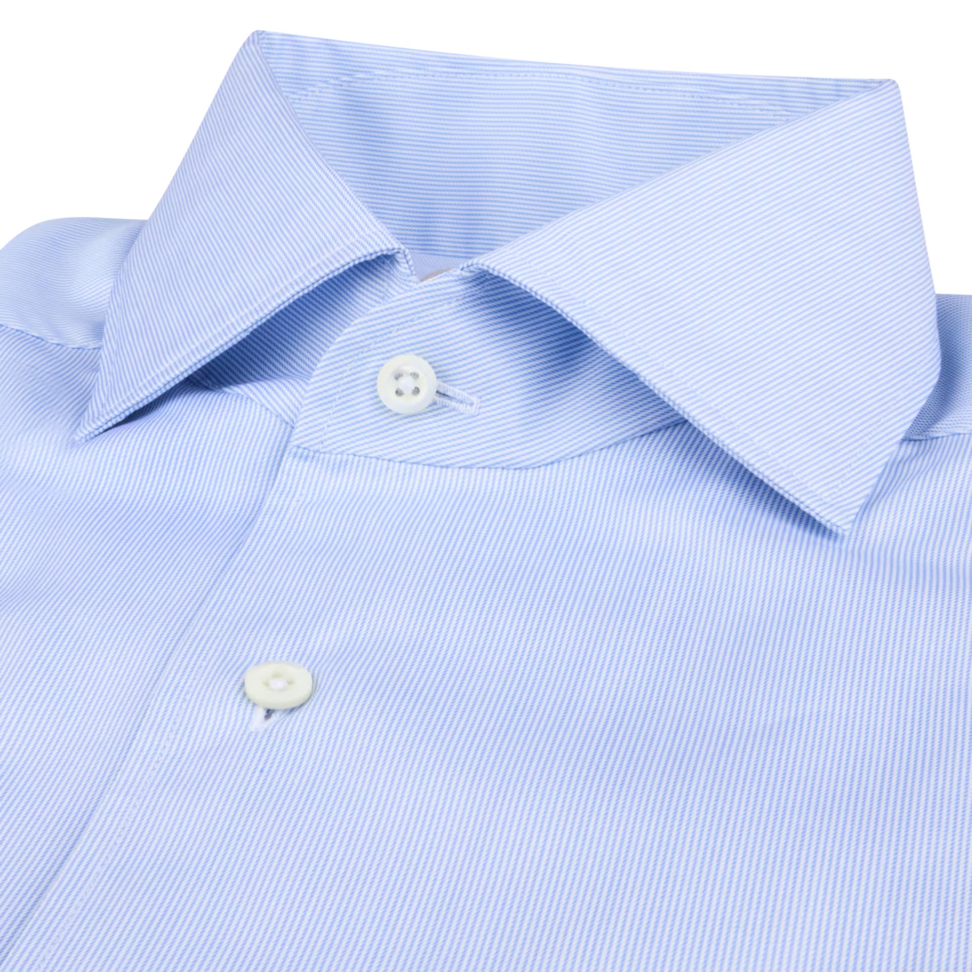 Light Blue Fine Striped Twill One-Piece Collar Slimline Casual Shirt - Stenströms