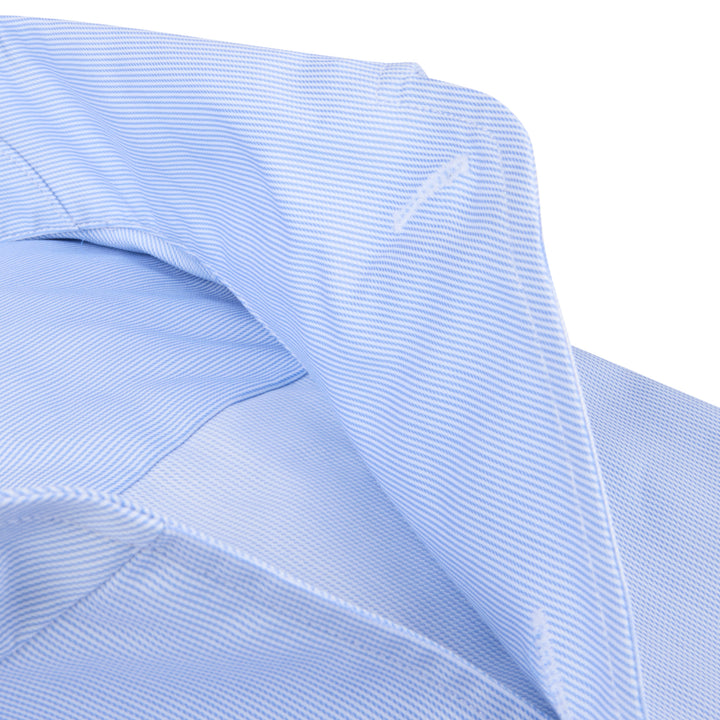 Light Blue Fine Striped Twill One-Piece Collar Slimline Casual Shirt - Stenströms