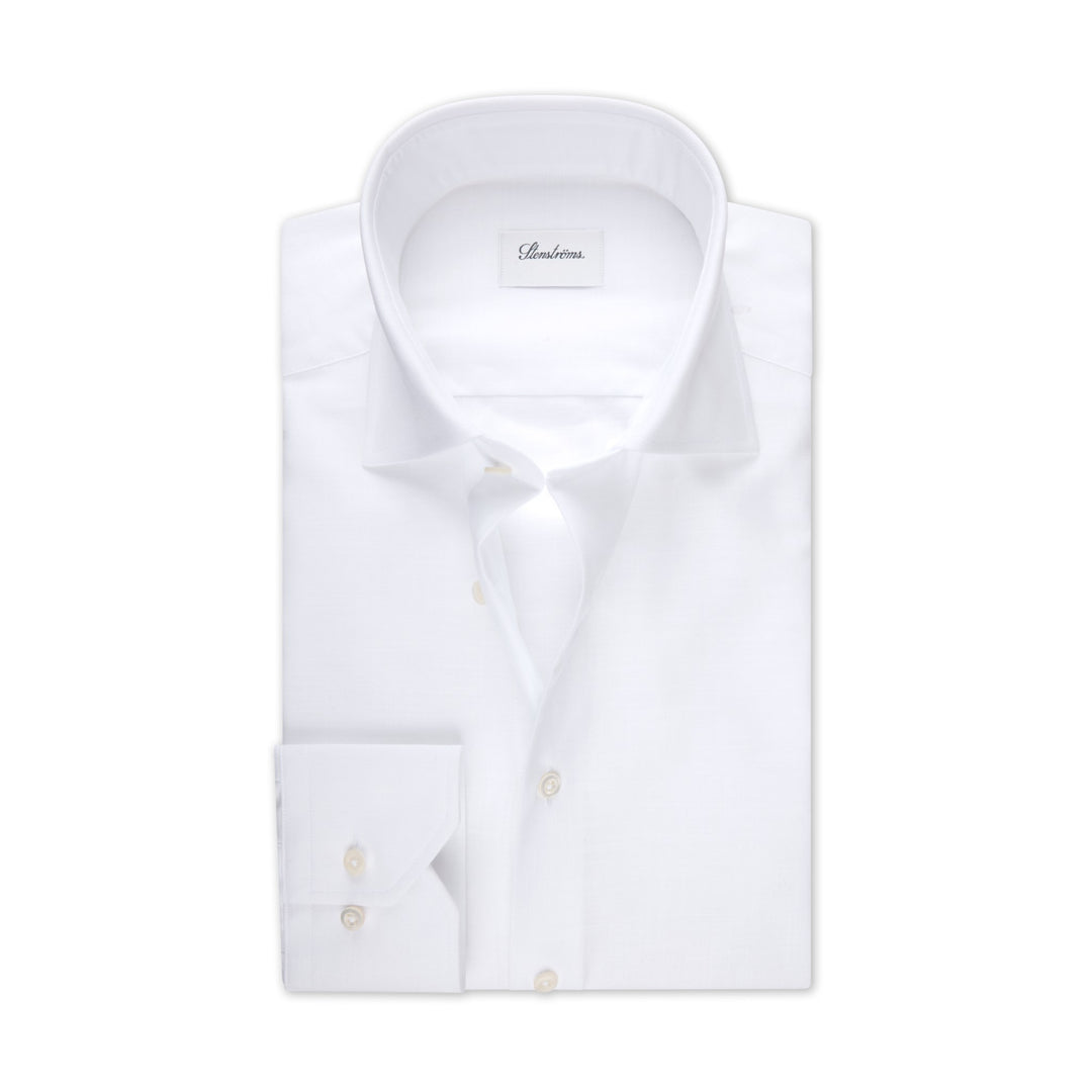 White Textured Twill Slimline Dress Shirt - Stenströms