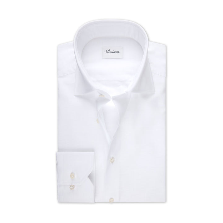 White Textured Twill Slimline Dress Shirt - Stenströms