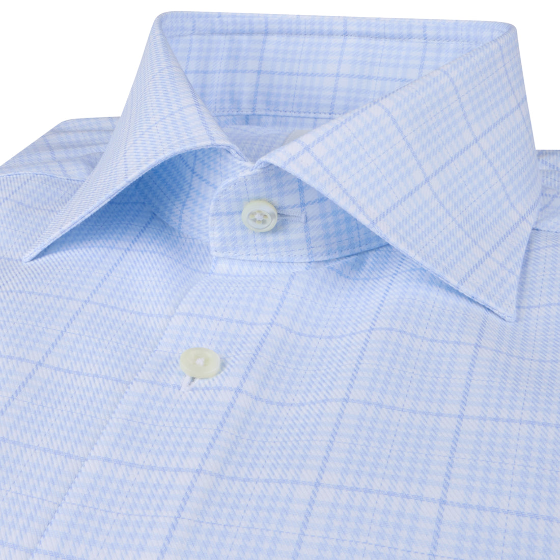Light Blue Checked Twofold Cotton Stretch Slimline Shirt - Stenströms