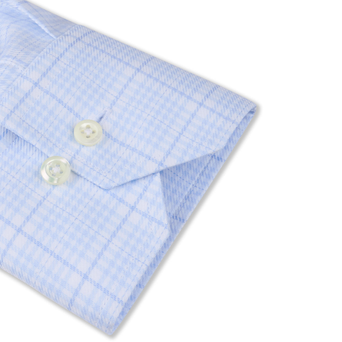 Light Blue Checked Twofold Cotton Stretch Slimline Shirt - Stenströms