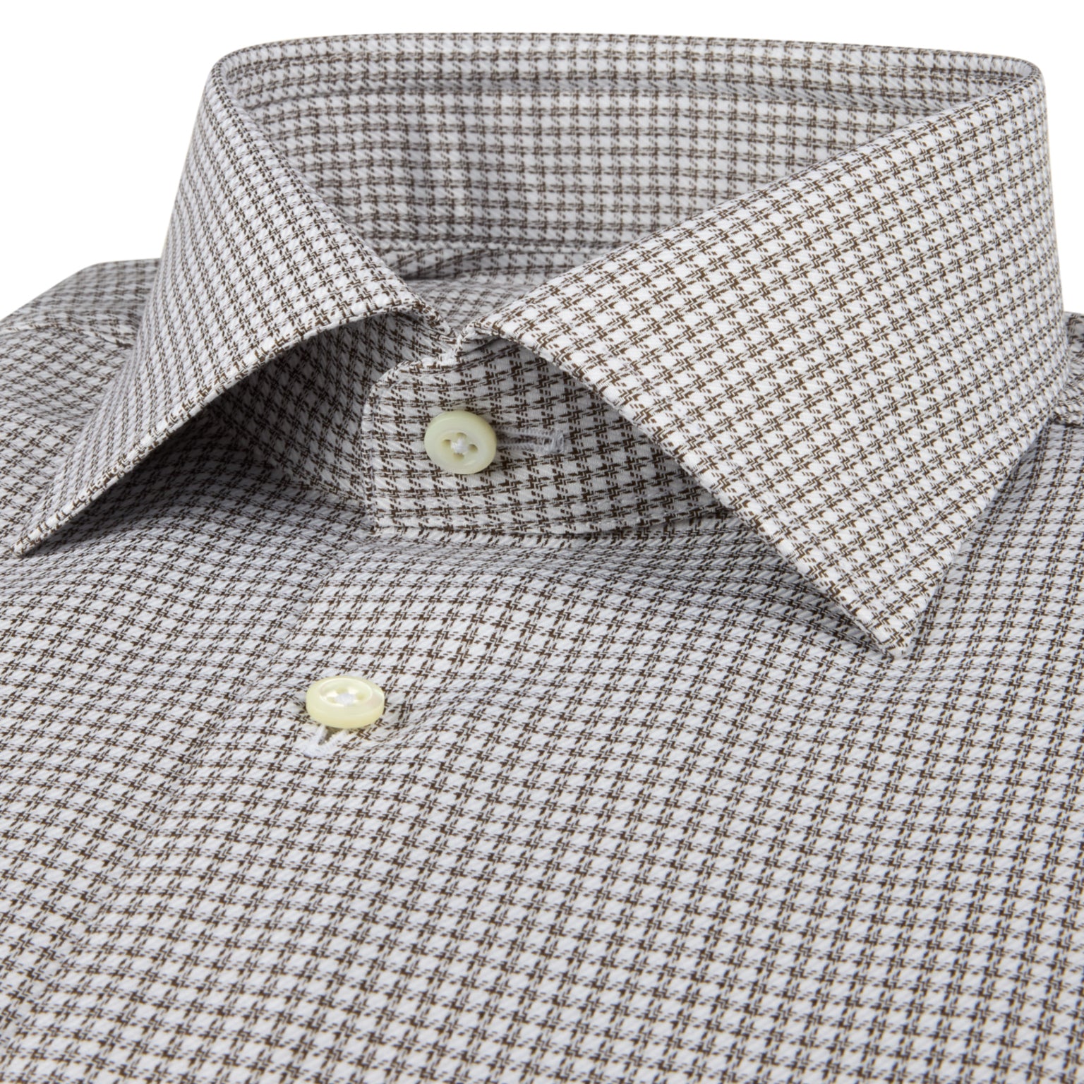 Brown Micro Check Twill Slimline Shirt - Stenströms