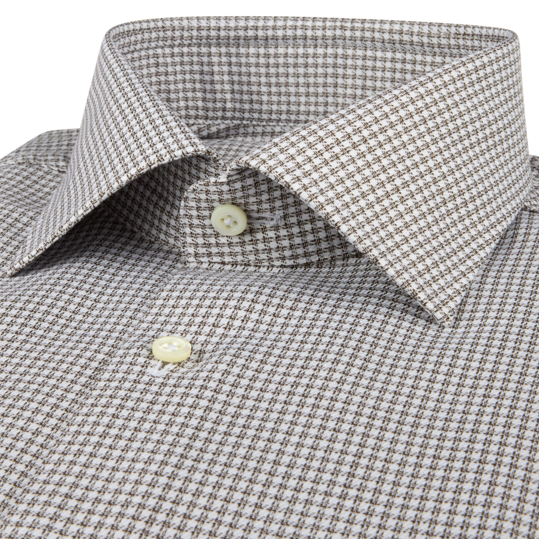 Brown Micro Check Twill Slimline Shirt - Stenströms