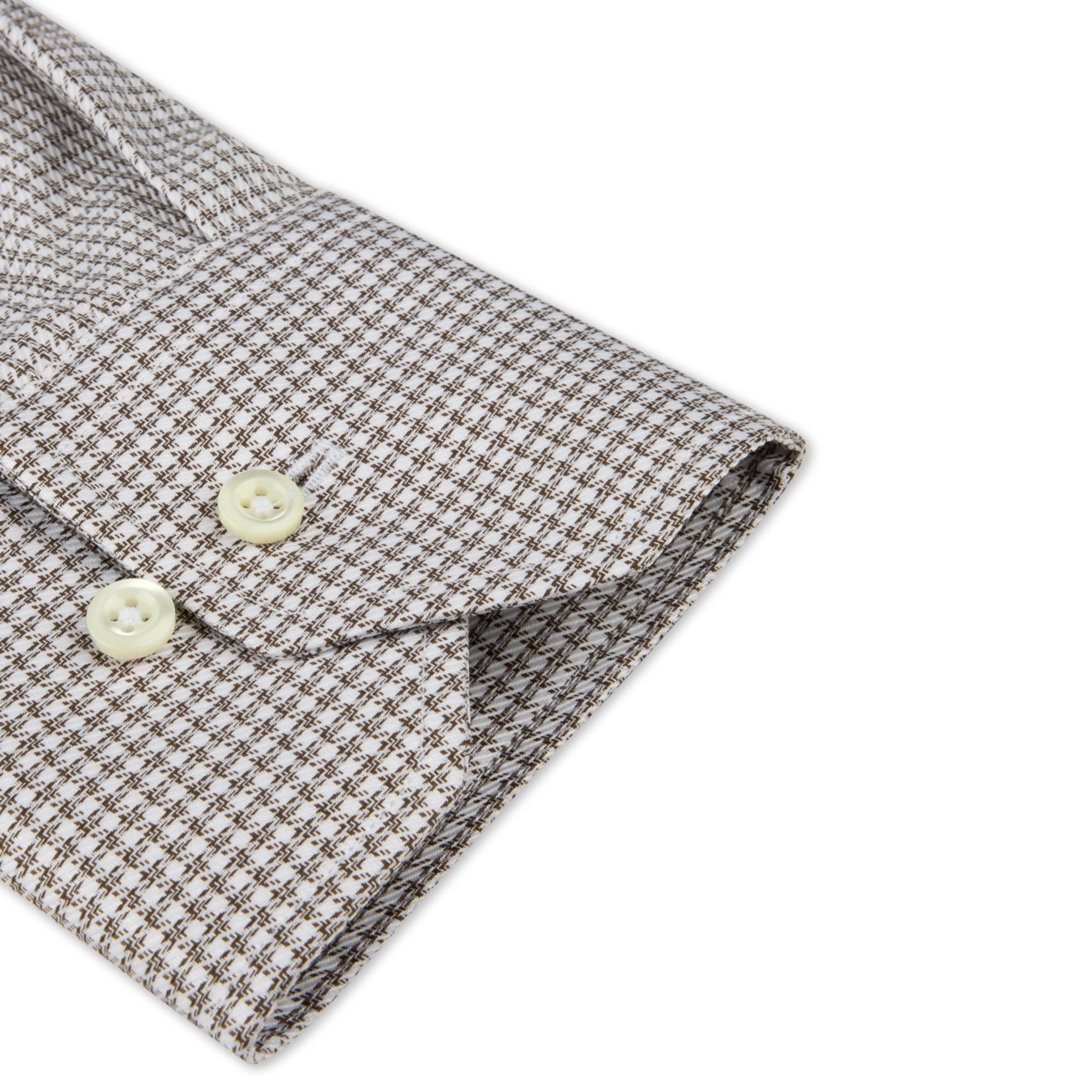 Brown Micro Check Twill Slimline Shirt - Stenströms