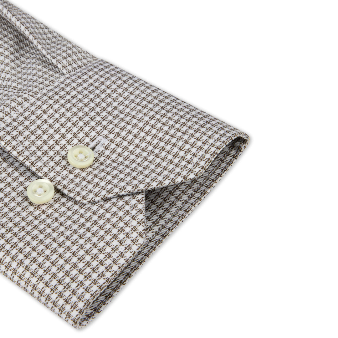 Brown Micro Check Twill Slimline Shirt - Stenströms