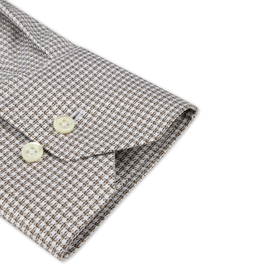 Brown Micro Check Twill Slimline Shirt - Stenströms