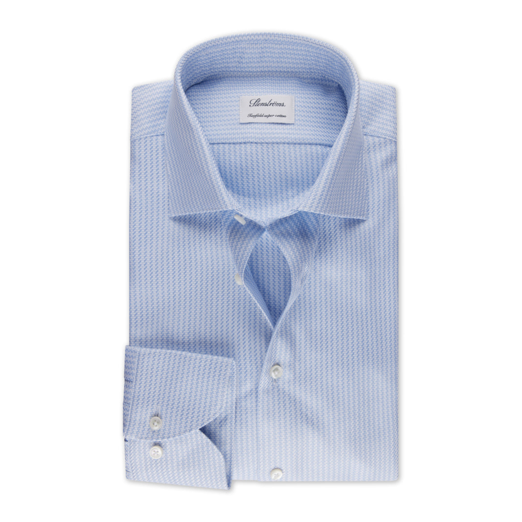 Light blue Patterned Cotton Twill Slimline Shirt - Stenströms