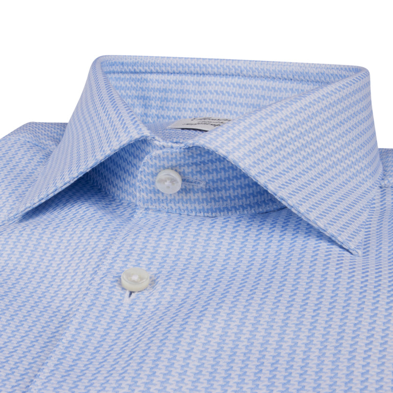 Light blue Patterned Cotton Twill Slimline Shirt - Stenströms