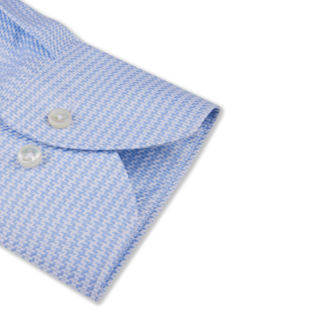 Light blue Patterned Cotton Twill Slimline Shirt - Stenströms
