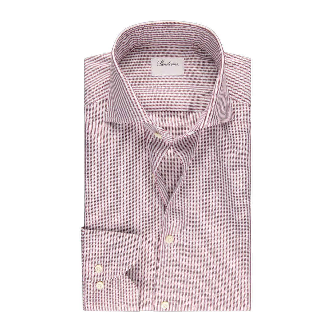 Burgundy Stripe Twill Slimline Shirt - Stenströms