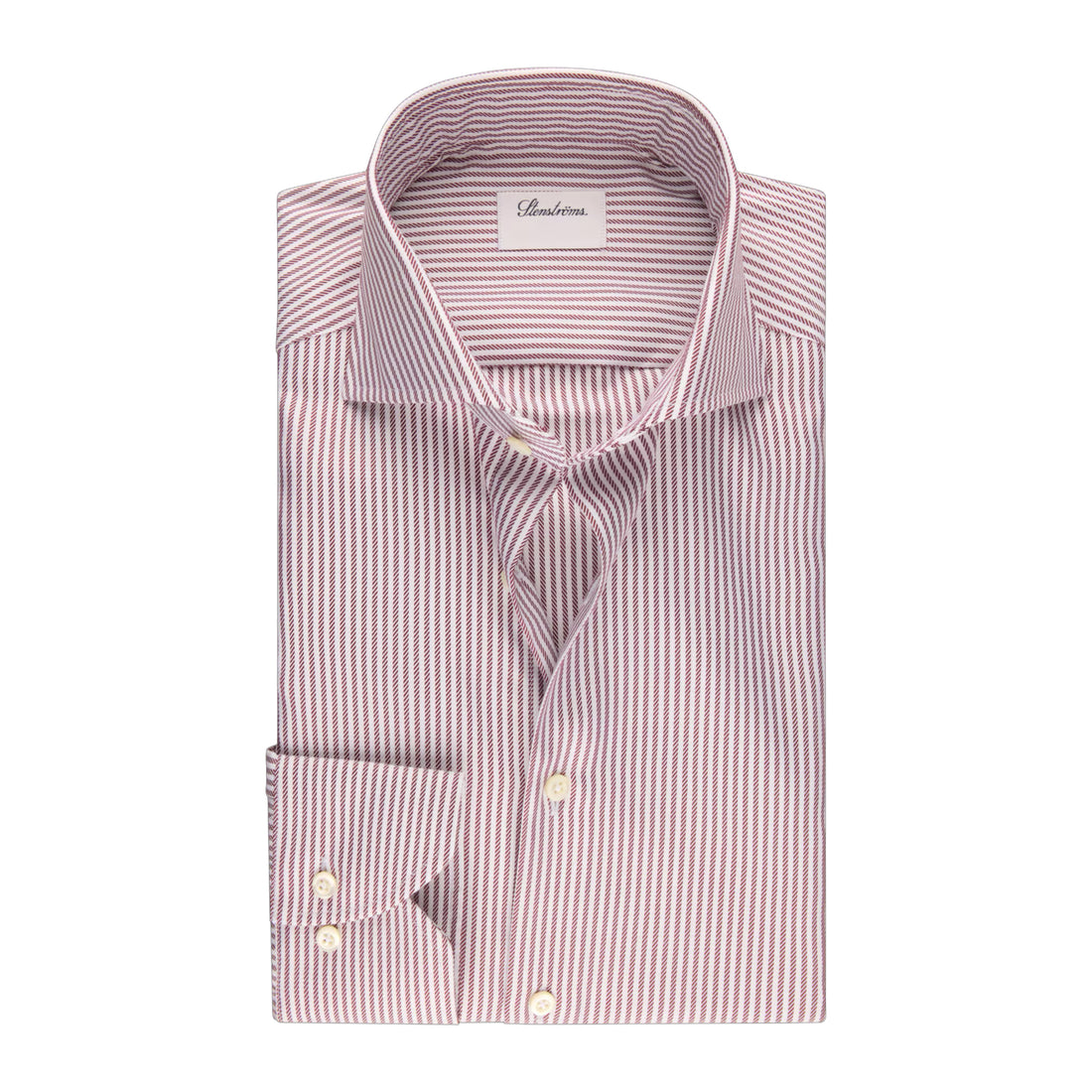 Burgundy Stripe Twill Slimline Shirt - Stenströms