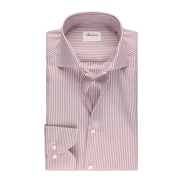 Burgundy Stripe Twill Slimline Shirt - Stenströms